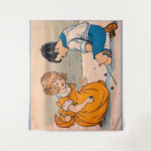 Mädchen und Junge der 1920er Jahre spielen Marmor Wandteppich (Vorderseite)