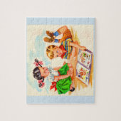 Mädchen und Junge der 40er Jahre und Bilderbuch Puzzle (Vertikal)