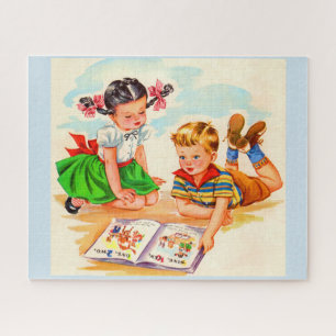 Mädchen und Junge der 40er Jahre und Bilderbuch Puzzle
