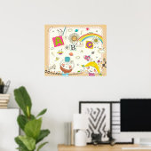 Mädchen und Junge, die mit Tafel spielen Poster (Heimbüro)