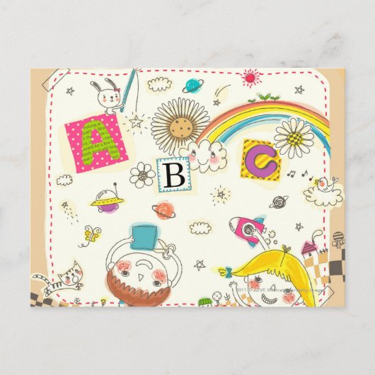 Mädchen und Junge, die mit Tafel spielen Postkarte (Vorderseite)