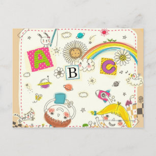 Mädchen und Junge, die mit Tafel spielen Postkarte