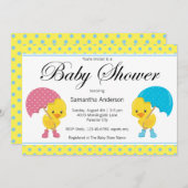 Mädchen und Junge Ducky mit Umbrella Baby Dusche Einladung (Vorne/Hinten)