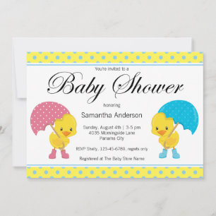 Mädchen und Junge Ducky mit Umbrella Baby Dusche Einladung