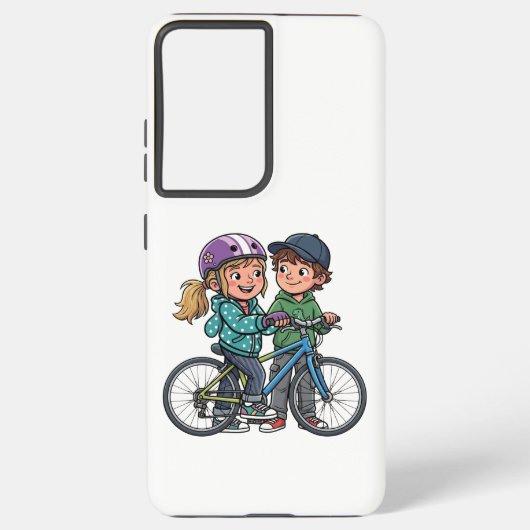 Mädchen und Junge mit Fahrrad Samsung Galaxy Hülle (Rückseite)