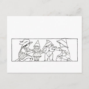 Mädchen und Junge mit Puppe und Bären Vintage Kuns Postkarte