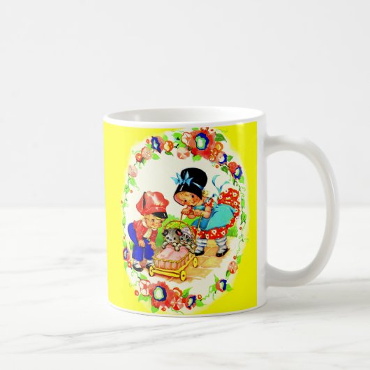 Mädchen und Junge und Kätzchen und Welpen Kaffeetasse (Rechts)