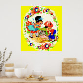 Mädchen und Junge und Kätzchen und Welpen Poster (Küche)