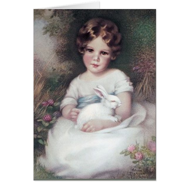 Mädchen und Kaninchen, Vintage Kunst (Vorne)