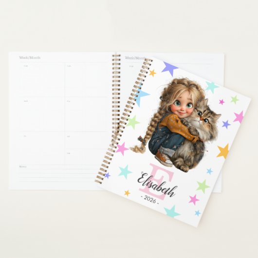 Mädchen und Kätzchen Monogramm Anfangsbuchstabe & Planer (Anzeige)