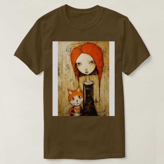 Mädchen und Katze 4 T-Shirt (Design vorne)