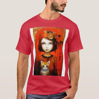 Mädchen und Katze 8 T-Shirt