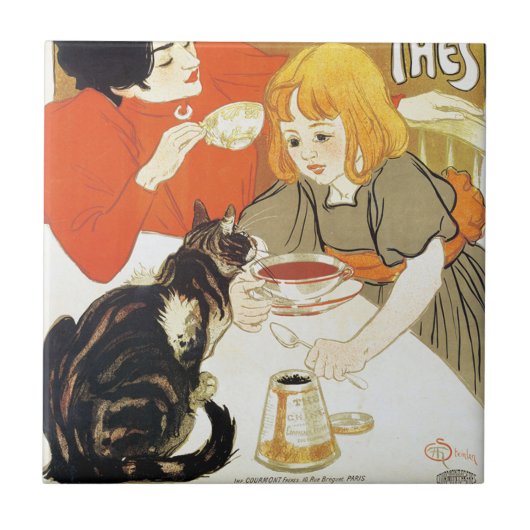 Mädchen und Katze, Alexandre Steinlen Fliese (Vorderseite)