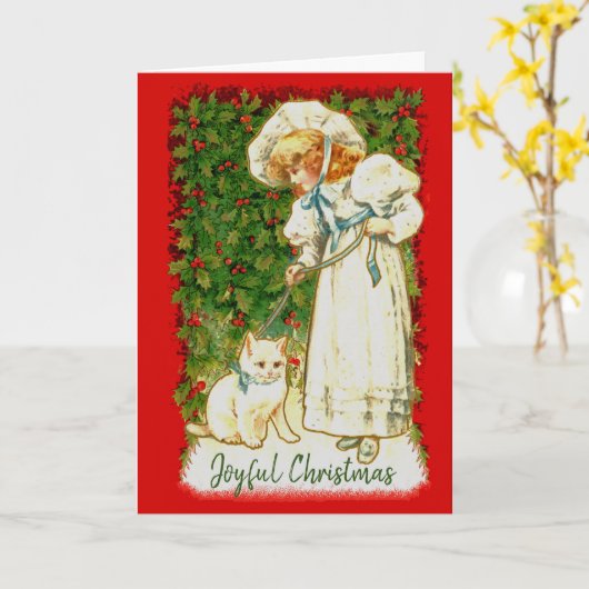 Mädchen und Katze gegen Holly Karte (Gelbe Blume)