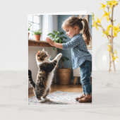 Mädchen und Katze hoch fünf Geburtstag Karte (Gelbe Blume)