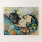 MÄDCHEN UND KATZE KUNST-PUZZLE PUZZLE (Horizontal)