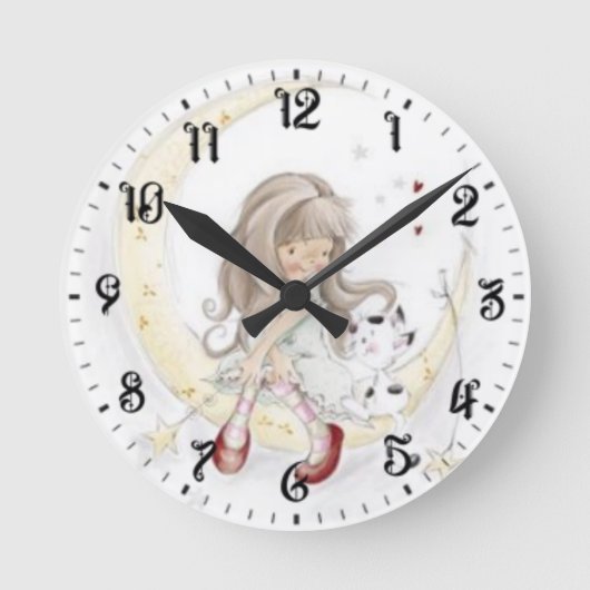 Mädchen und Katze Runde Wanduhr (Vorderseite)