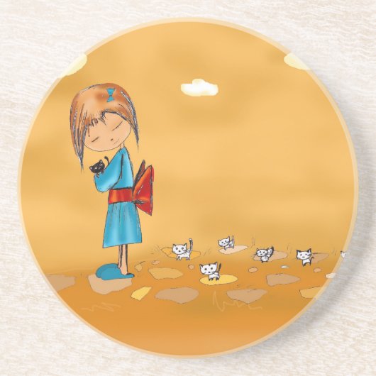 Mädchen und Katzen Getränkeuntersetzer (Vorne)