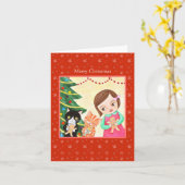 Mädchen und Katzen mit Lebkuchen Mann Sweet Christ Karte (Gelbe Blume)