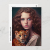 MÄDCHEN- UND KATZFÜHRER POSTKARTE (Vorne/Hinten)