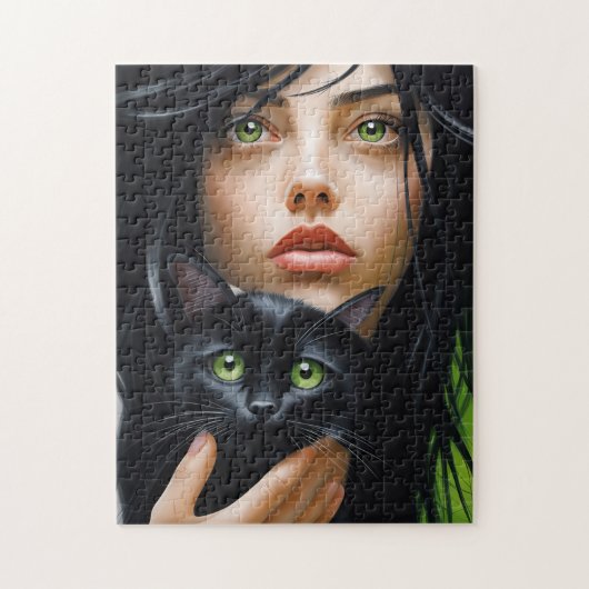 MÄDCHEN UND KATZKUNST JIGSAW PUZZLE (Vertikal)