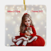 Mädchen und Kitty Personalisiert Weihnachten Keramikornament (Vorderseite)