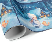 Mädchen und kleiner Fuchs zu Weihnachten Geschenkpapier (Rolleneckpunkt)