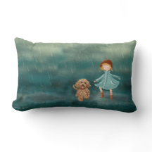 Mädchen- und Labradoodlehund im Regen