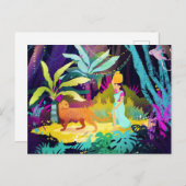Mädchen und Leopard im Regenwald Postkarte (Vorne/Hinten)