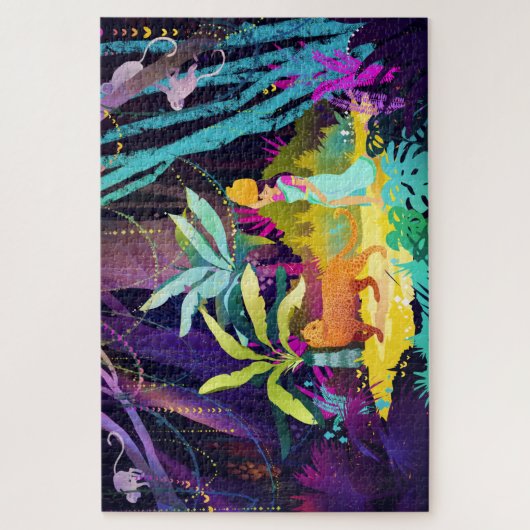 Mädchen und Leopard im Regenwald Puzzle (Vertikal)