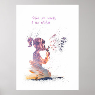 Mädchen und Löwenzahn-Aquarell-Dekor Poster