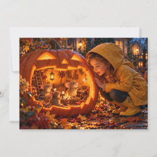 Mädchen und Mäuse Kürbis Halloween-Karte Feiertagskarte