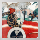 Mädchen und Mops in einem Automobil Poster (Vorne)