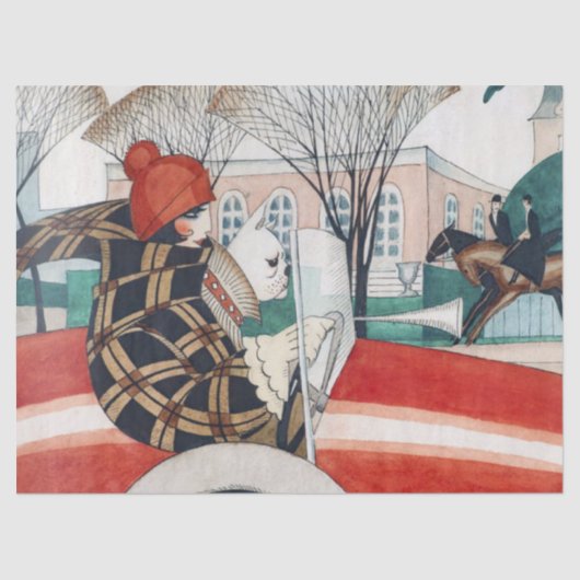 Mädchen und Mops in einem Automobil Seidenpapier (Vorderseite)