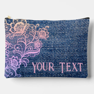 Mädchen und Niedliche Imitate Denim und Pink Lace Zubehörtasche
