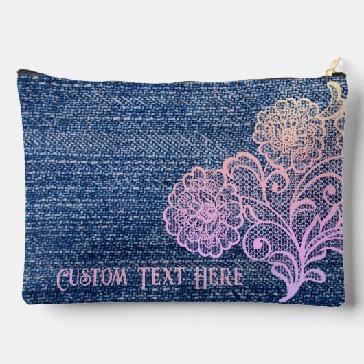 Mädchen und Niedliche Imitate Denim und Pink Lace Zubehörtasche (Rückseite)