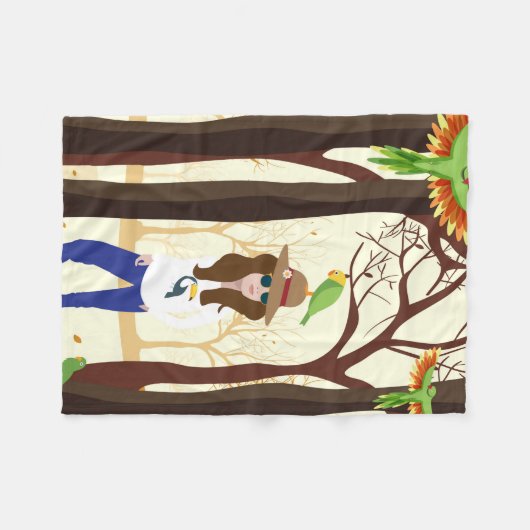 Mädchen und Papageien Fleecedecke (Vorderseite (Horizontal))