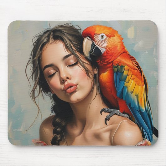 Mädchen und Parrot-Maus-Pad Mousepad (Vorne)
