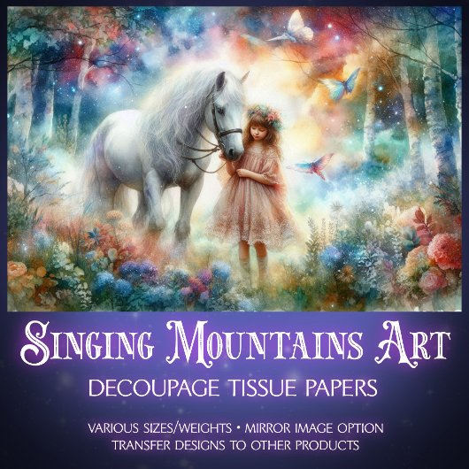 Mädchen und Pferde im verzauberten Wald Seidenpapier