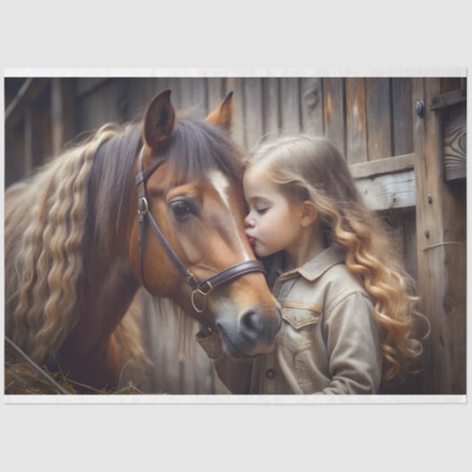 Mädchen und Pferde Kiss Dekoupage Seidenpapier (Vorderseite)