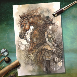 Mädchen und Pferde Steampunk 4 Dekoupage Paper Seidenpapier
