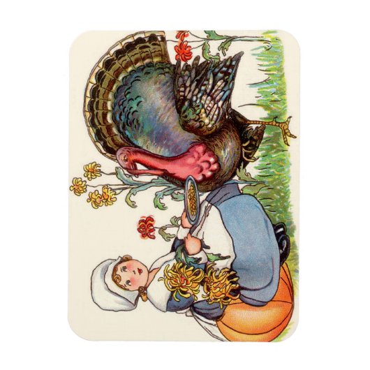 Mädchen und Puten, Vintager Erntedank Magnet (Vertikal)