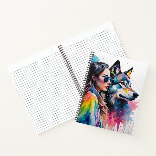 Mädchen und Regenbogen Wolf Notizblock (Innenseite)