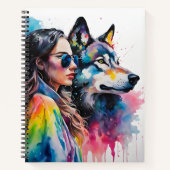 Mädchen und Regenbogen Wolf Notizblock (Vorderseite)