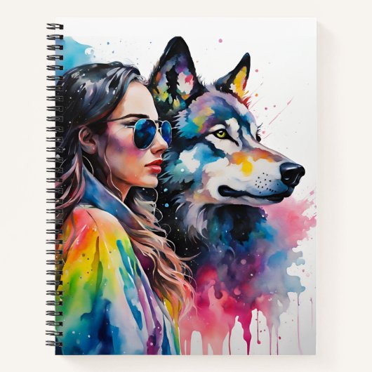 Mädchen und Regenbogen Wolf Notizblock (Vorderseite)