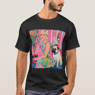Mädchen und rehbrauner Mops im preppy Interieur T-Shirt