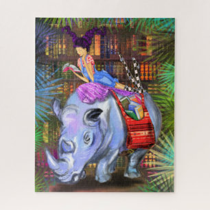 Mädchen und Rhino - Bibliothek im Dschungel - Fant Puzzle