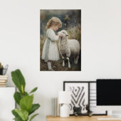 Mädchen und Schaf Druck, Osterlamm Dorf Poster (Heimbüro)