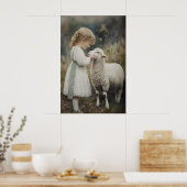 Mädchen und Schaf Druck, Osterlamm Dorf Poster (Küche)