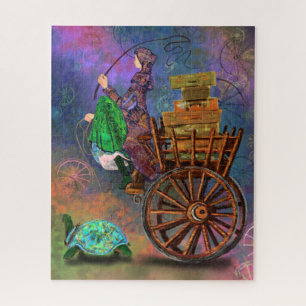 Mädchen und Schildkröte Vintage-Zeichnung Fantasy Puzzle